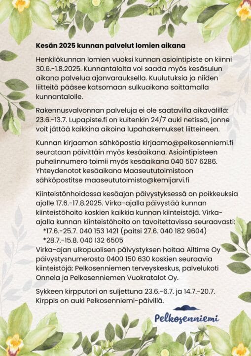 Kunnan palvelut kesälomien aikana